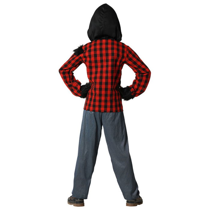 Déguisement Enfant Loup-Garcon avec Masque, T-Shirt à Carreaux Rouge et Pantalon, Gris, 7-9 Ans, Taille Enfant, Pour Halloween et Fêtes