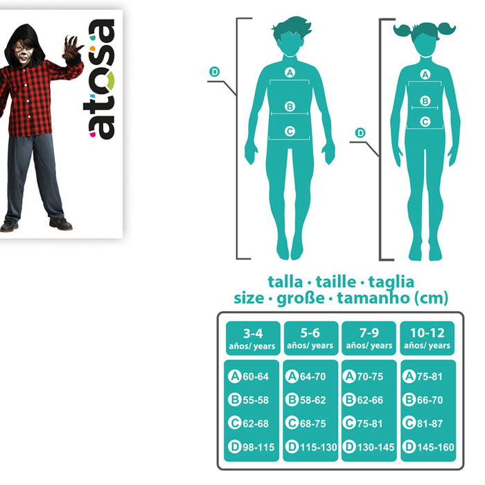 Déguisement Enfant Loup-Garcon avec Masque, T-Shirt à Carreaux Rouge et Pantalon, Gris, 7-9 Ans, Taille Enfant, Pour Halloween et Fêtes