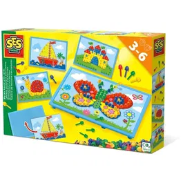 SES CREATIVE Tableau de Mosaïque avec Cartes pour Enfants, Jeu Créatif avec Épingles Colorées