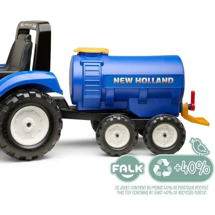Falk - Remorque Citerne New Holland pour Tracteur à Jouet, Capacité 30L, Bleu, Enfants 3 à 7 Ans, Fabrication Française