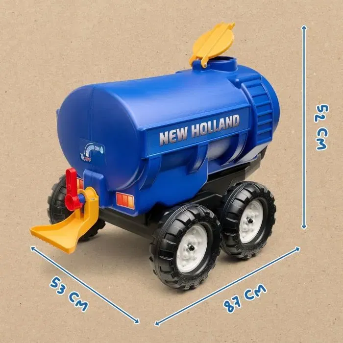Falk - Remorque Citerne New Holland pour Tracteur à Jouet, Capacité 30L, Bleu, Enfants 3 à 7 Ans, Fabrication Française