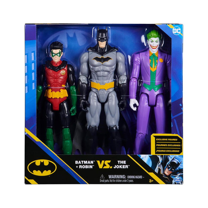 Spin Master - Pack de 3 Figurines Batman 30 cm - Batman, Robin et Joker avec Points d'Articulation et Cape - DC Comics (6064967)