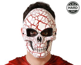 Atosa Masque de Crâne Craquelé Blanc et Rouge en PVC Rigide