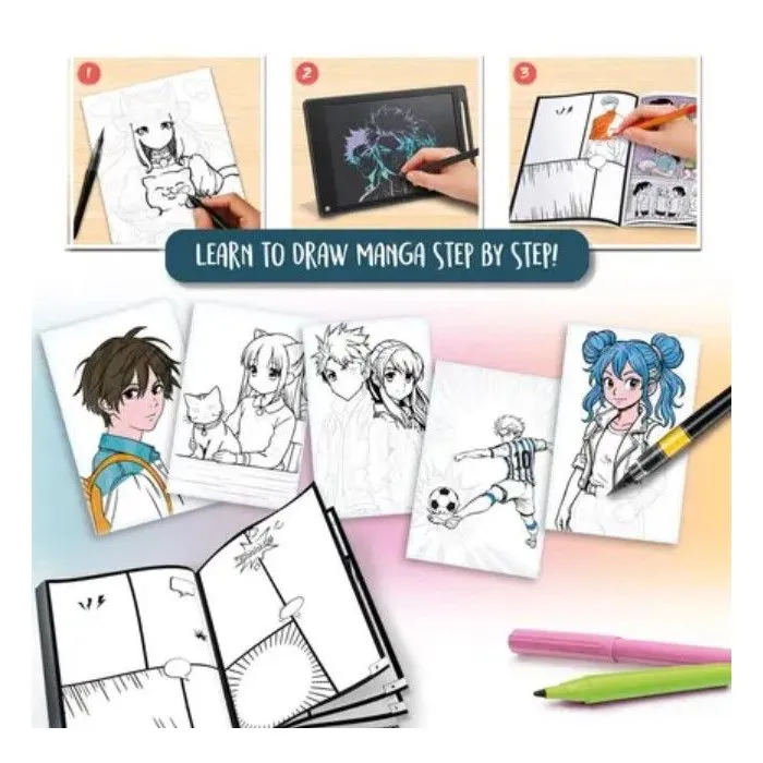 Liscianigiochi KIDS ART Manga Lab - Kit Dessin Manga avec Tablette LCD pour Débuter - À partir de 7 ans