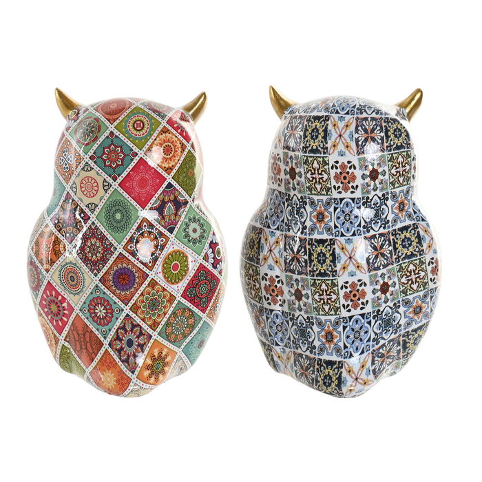 Home ESPRIT Figurine Décorative Hibou Méditerranéen Multicouleur Doré (2 Unités)
