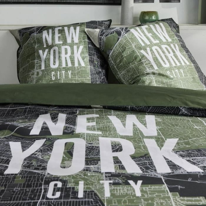 Today Parure de lit Java Vert Imprimé New York