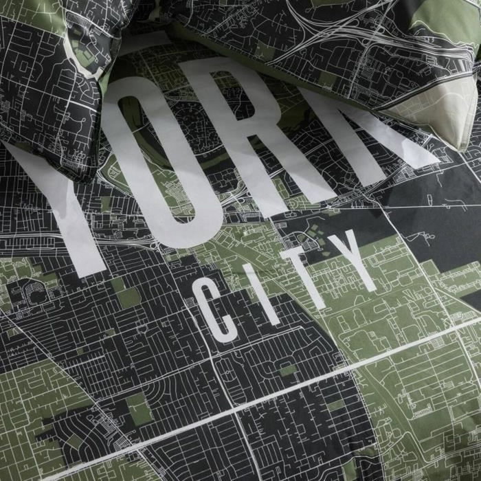 Today Parure de lit Java Vert Imprimé New York