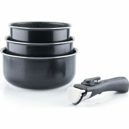 Arthur Martin AM120B Set de 3 casseroles 16-18-20 cm + 1 poignée, Noir
