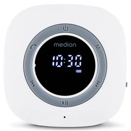 MEDION Radio de Douche FM Bluetooth 5.0 IPX6 Étanche avec Ventouse, Autonomie 12h, Mains Libres, Alarme, Blanc