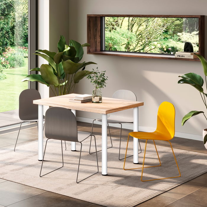 Emuca Lot de 4 pieds de table, diamètre 60mm, H 830mm, Acier, Peint en blanc