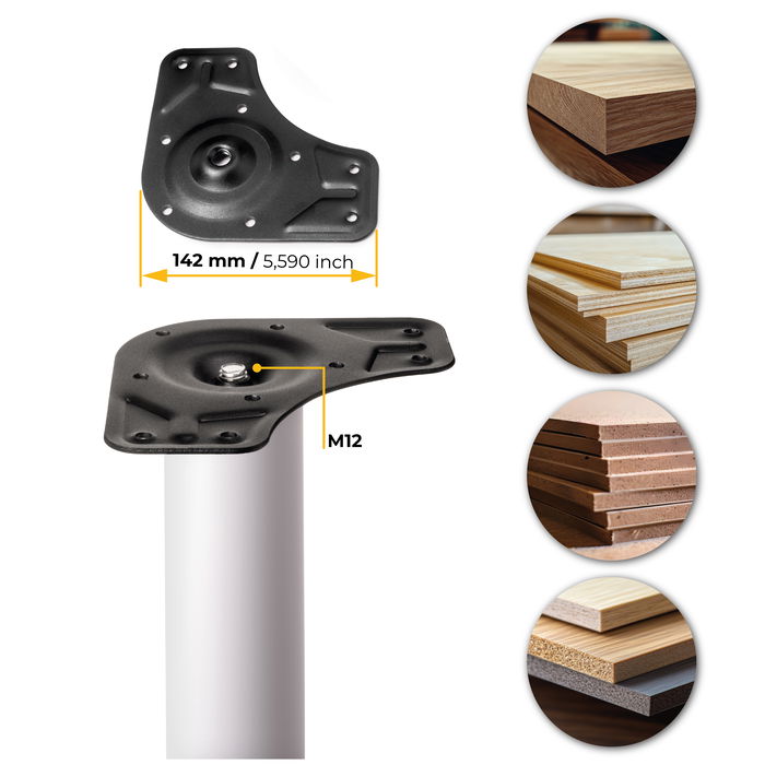 Emuca Lot de 4 pieds de table, diamètre 60mm, H 830mm, Acier, Peint en blanc