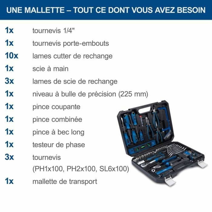 Scheppach Mallette à Outils WZK120 97 Pièces Bleu