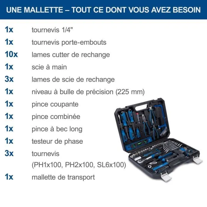 Scheppach Mallette à Outils Complète WZK120 97 Pièces en Chrome Vanadium avec Poignées Soft Grip pour Maison, Chantier et Atelier