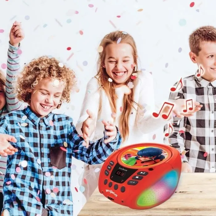 Lexibook Lecteur CD Bluetooth Miraculous pour Enfant avec Effets Lumineux, Compatible CD/CD-R/CD-RW, Bluetooth 5.0, Prise Aux-In et Micro - MIRACULOUS