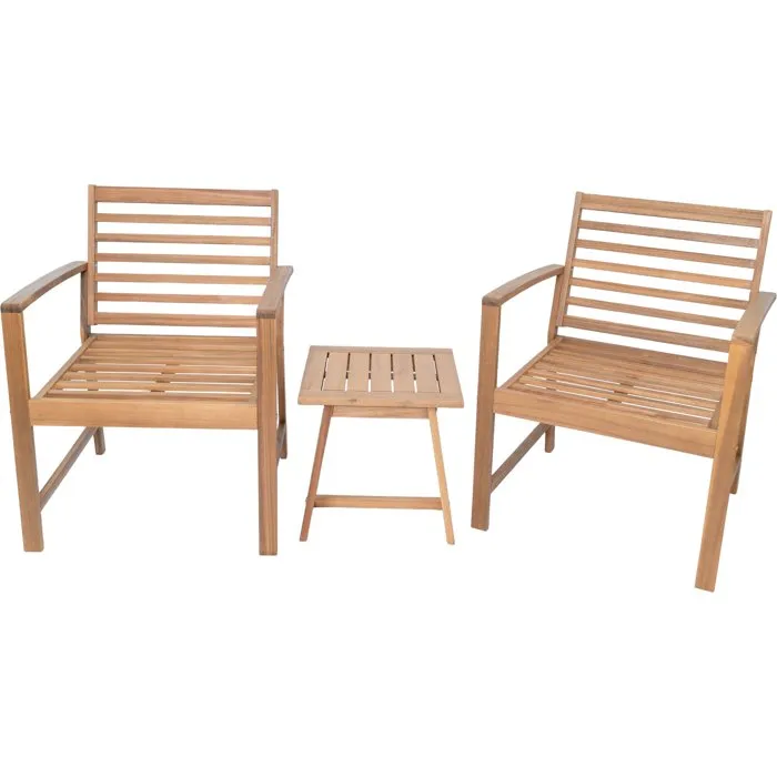 Cali Salon de jardin en bois d'Acacia FSC 2 personnes, 2 fauteuils et table basse carrée avec coussins polyester Gris Cali Salon de jardin en bois d'Acacia FSC 2 personnes, 2 fauteuils et table basse carrée avec coussins polyester Gris