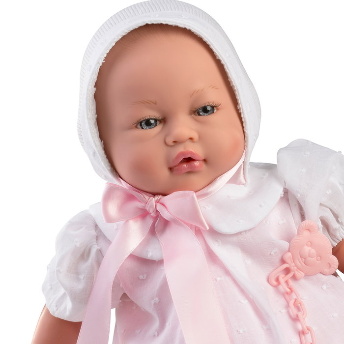 MUÑECAS GUCA Poupée Marina sans cheveux 42 cm avec robe blanche et capuche rose détails - Pour enfants 3 ans et plus