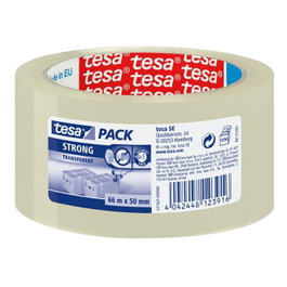 Tesa Tesapack Strong - Ruban d'emballage carton fort transparent, 66 m x 50 mm, adhésion puissante pour colis et cartons de déménagement, déroulement silencieux