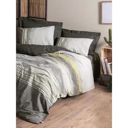 Parure de lit King 240 x 220 cm - 1 Housse de couette + 2 Taies d'oreiller 60 x 60 cm - 100% Coton renforcé - Couleurs Vison, Gris foncé, Jaune