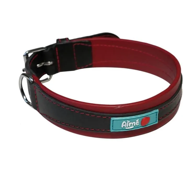 Aime Collier Basic cuir Noir / Rouge Taille L 43-52 cm