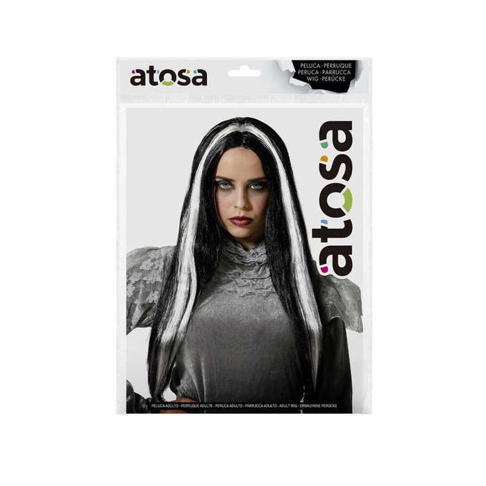 BigBuy Carnival Perruque Longue Vampiresa Blanc et Noir 60cm avec Mèches BigBuy Carnival Perruque Longue Vampiresa Blanc et Noir 60cm avec Mèches