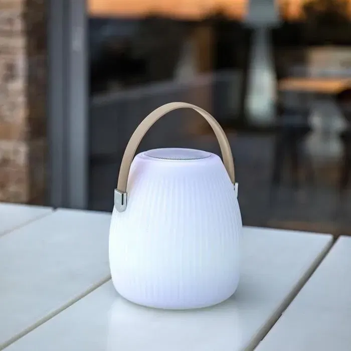 Lampe Enceinte Bluetooth sans Fil Mini May Play LUMISKY - Lampe Nomade LED Blanche et Multicolore Dimmable avec Haut-Parleur, Autonomie 10h, H 23 cm
