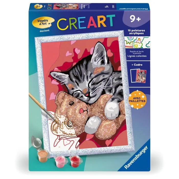 Ravensburger 25838 CreArt Kids - Kit de peinture par numéros "Chaton et son nounours" sur toile 18x24 cm avec cadre - À partir de 9 ans Ravensburger 25838 CreArt Kids - Kit de peinture par numéros "Chaton et son nounours" sur toile 18x24 cm avec cadre - À partir de 9 ans