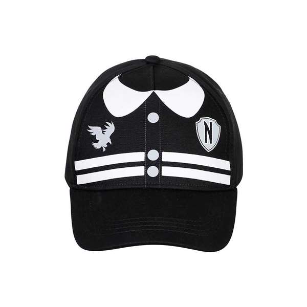 Karactermania - Gorra Infantil Miercoles Varsity - Casquette enfant ajustable en coton - 55-70 cm - Noir - Dimensions : 25 x 20 x 14 cm