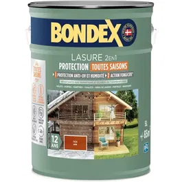 Bondex Lasure 2 en 1 extérieure Teck Satin, Protection 12 ans toutes saisons contre humidité UV, Haut rendement 13 m²/L, 5 Litres