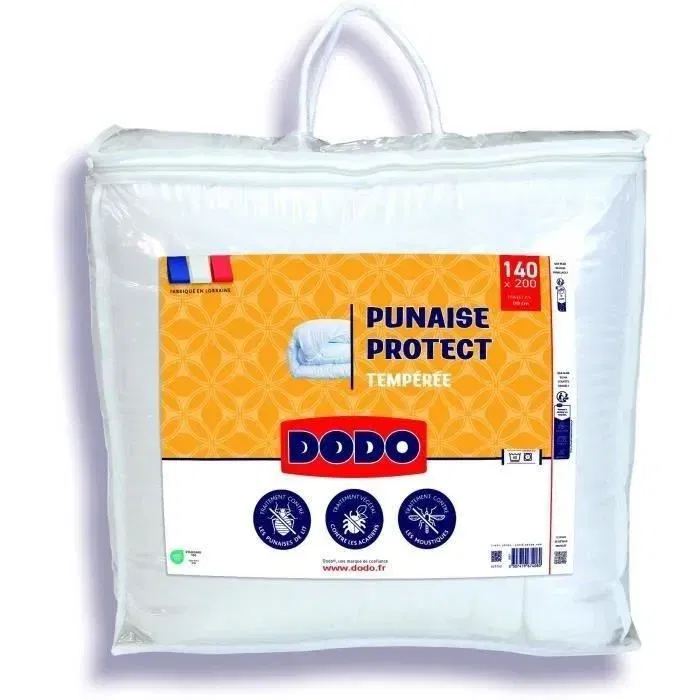 Dodo Couette tempérée 140x200 cm - 300 g/m² - Protection anti-acariens, anti-punaises, anti-moustiques - Blanc - Fabriqué en France Dodo Couette tempérée 140x200 cm - 300 g/m² - Protection anti-acariens, anti-punaises, anti-moustiques - Blanc - Fabriqué en France