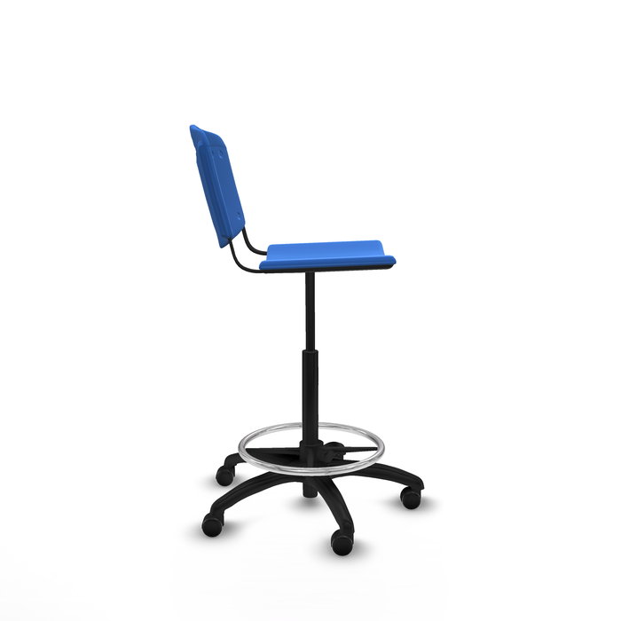Tabouret Taburete Robledo Pivotant Chlorure de polyvinyle Bleu Structure polyamide noire Sans accoudoirs Sans appui-tête Roulettes pour moquette