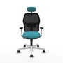 Chaise Alfera Synchrone/Traslack Maille/tissu Turquoise Maille Noir Structure polyamide blanc Accoudoirs noirs et blancs Appui-tête 2D Roulettes 65mm nylon