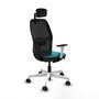 Chaise Alfera Synchrone/Traslack Maille/tissu Turquoise Maille Noir Structure polyamide blanc Accoudoirs noirs et blancs Appui-tête 2D Roulettes 65mm nylon