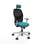 Chaise Alfera Synchrone/Traslack Maille/tissu Turquoise Maille Noir Structure polyamide blanc Accoudoirs noirs et blancs Appui-tête 2D Roulettes 65mm nylon