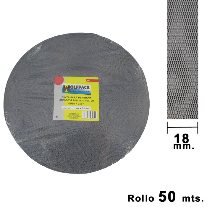WOLFPACK LINEA PROFESIONAL Ruban pour volets roulants gris 18 mm, rouleau de 50 m WOLFPACK LINEA PROFESIONAL Ruban pour volets roulants gris 18 mm, rouleau de 50 m