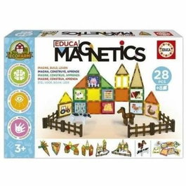 Educa Magnetics Ecoferme - Jeu de construction magnétique de 28 pièces avec 2 animaux et 8 cartes