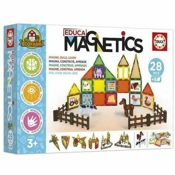 Educa Magnetics Ecoferme - Jeu de construction magnétique de 28 pièces avec 2 animaux et 8 cartes