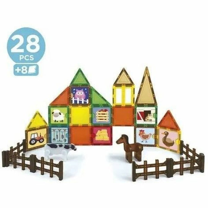 Educa Magnetics Ecoferme - Jeu de construction magnétique de 28 pièces avec 2 animaux et 8 cartes