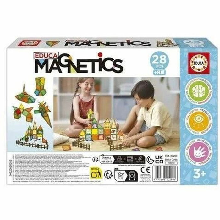 Educa Magnetics Ecoferme - Jeu de construction magnétique de 28 pièces avec 2 animaux et 8 cartes
