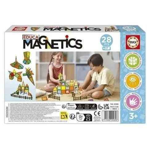 Educa Magnetics Ecoferme, Jeu de Construction Magnétique avec 28 Pièces, 2 Animaux et 8 Cartes, Éducatif et Créatif pour Enfants dès 3 Ans