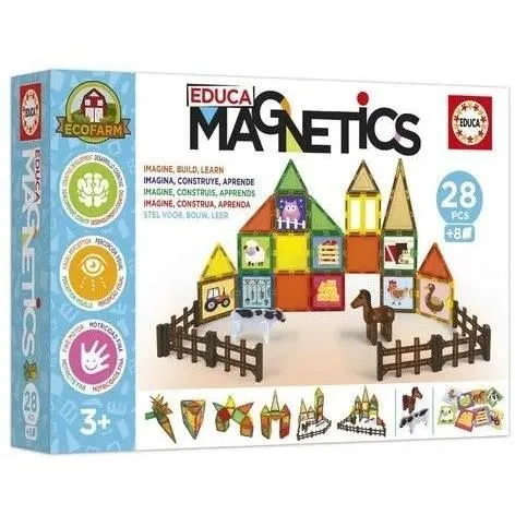 Educa Magnetics Ecoferme, Jeu de Construction Magnétique avec 28 Pièces, 2 Animaux et 8 Cartes, Éducatif et Créatif pour Enfants dès 3 Ans