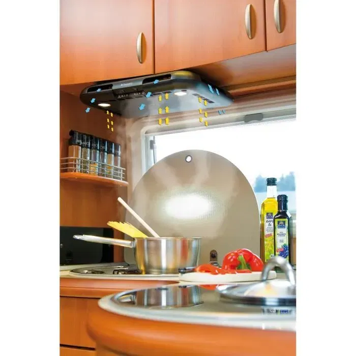 Dometic CK2000 - Hotte de caravane recyclage 50 m³/h, 40 cm, inox, 2 spots halogènes 10W, 12V