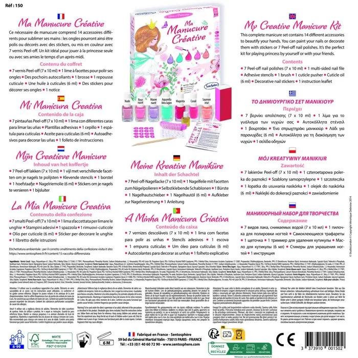 Sentosphere - Ma Manucure Créative - Rêve de Princesse - Coffret Vernis Enfant à l'eau 7 Couleurs avec Pochoirs - Dès 6 ans