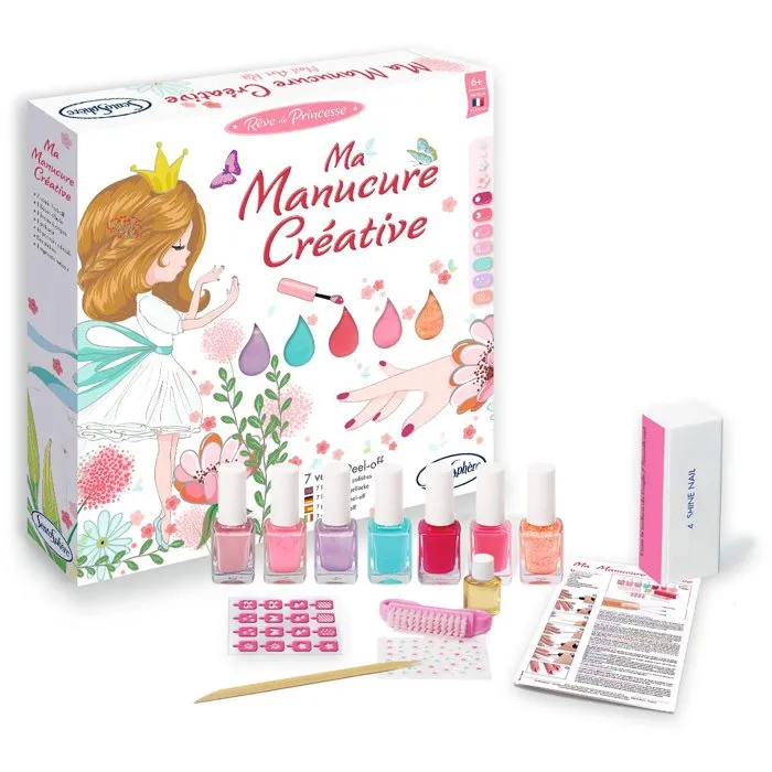 Sentosphere - Ma Manucure Créative - Rêve de Princesse - Coffret Vernis Enfant à l'eau 7 Couleurs avec Pochoirs - Dès 6 ans