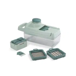 Livoo MEN435 Mandoline Multifonction avec 8 Lames en Acier Inoxydable, Bac de Récupération 1,5 L, Tranche, Râpe, Émince, Compatible Lave-Vaisselle