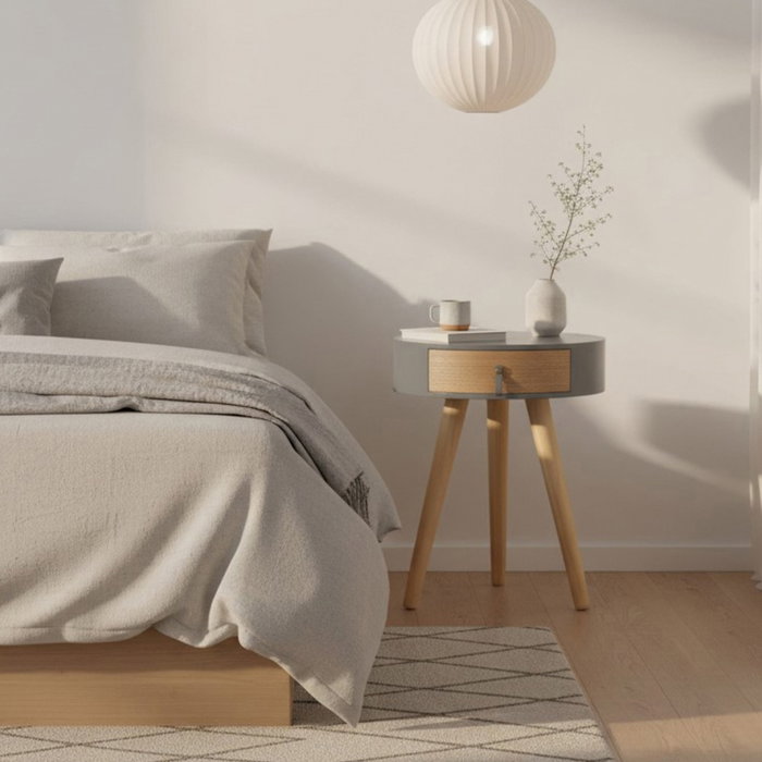 Home Deco Factory Table de chevet Nora grise avec tiroir