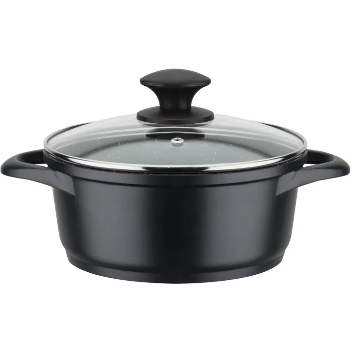 GSW GOURMET GRANIT - Batterie de cuisine 7 pièces en fonte d'aluminium - Compatible tous feux dont induction - Revêtement sans PFAS anti-adhérent noir