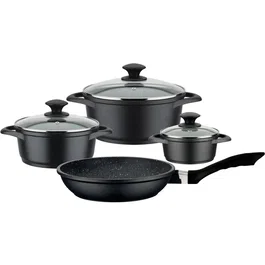 GSW GOURMET GRANIT - Batterie de cuisine 7 pièces en fonte d'aluminium - Compatible tous feux dont induction - Revêtement sans PFAS anti-adhérent noir