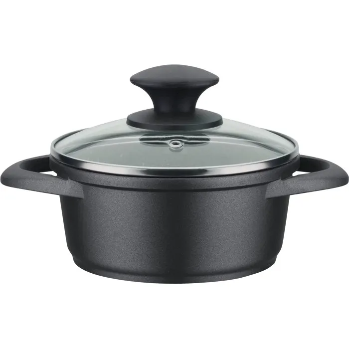 GSW GOURMET GRANIT - Batterie de cuisine 7 pièces en fonte d'aluminium - Compatible tous feux dont induction - Revêtement sans PFAS anti-adhérent noir