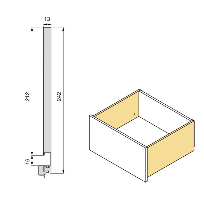 Emuca Tiroir extérieur Vertex avec réglages 3D hauteur 242mm, 60kg, profondeur 450mm, acier, peint en blanc