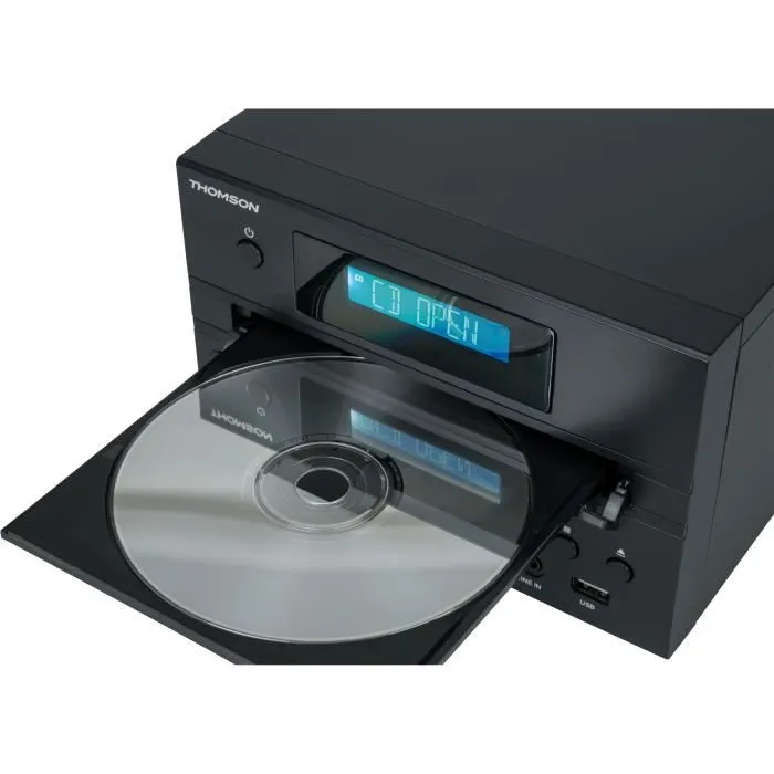 Thomson Micro-chaîne Bluetooth Radio FM/CD/MP3/USB - 2x10W RMS, Tuner FM RDS, Prise Casque, Télécommande, Alimentation 230V